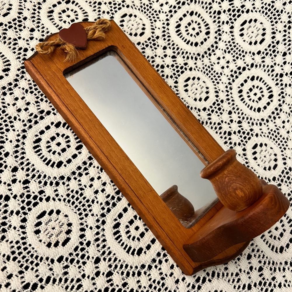 Vintage Wooden Mirrored Wall Candle Sconce Heart | Cottage